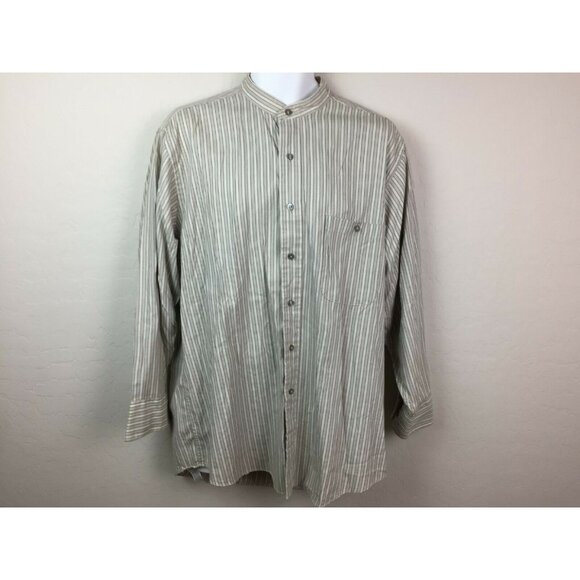Van Heusen Mens Beige Striped Button-Front Shirt Size 16.5 32/33 - Picture 2 of 8